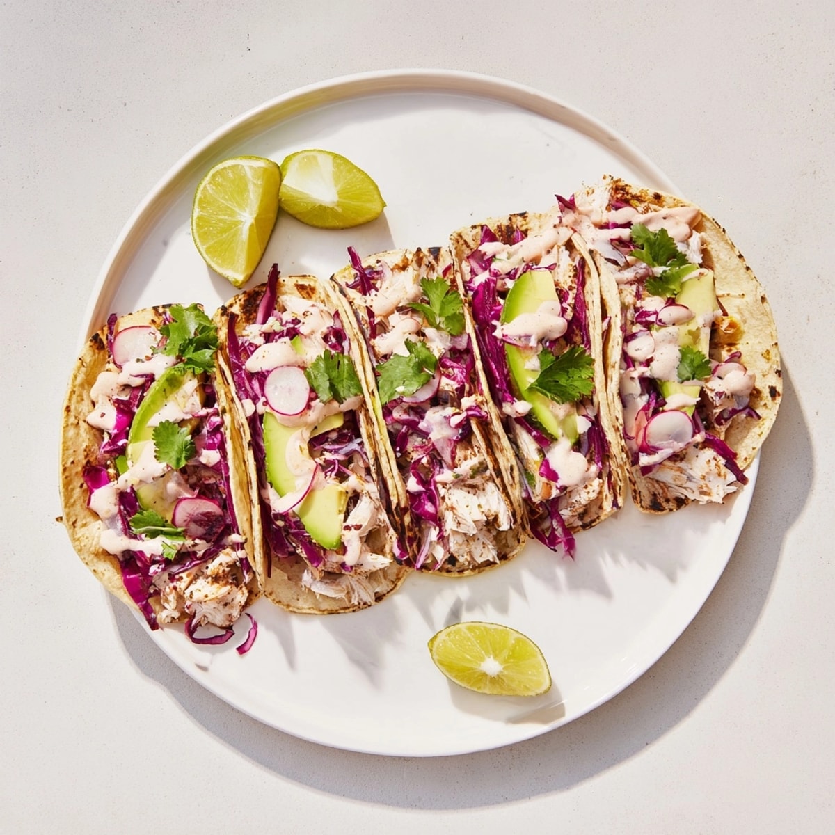 Warm tortillas filled with flavorful Chipotle Lime Roasted Fish Tacos and crisp cabbage slaw.