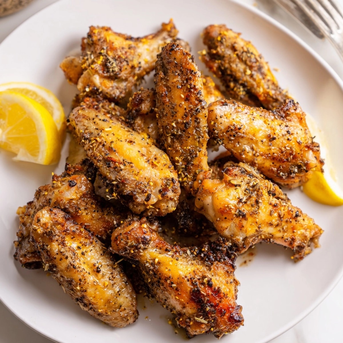 Golden-brown Lemon Pepper Chicken Wings baking sheet, ready to be devoured.