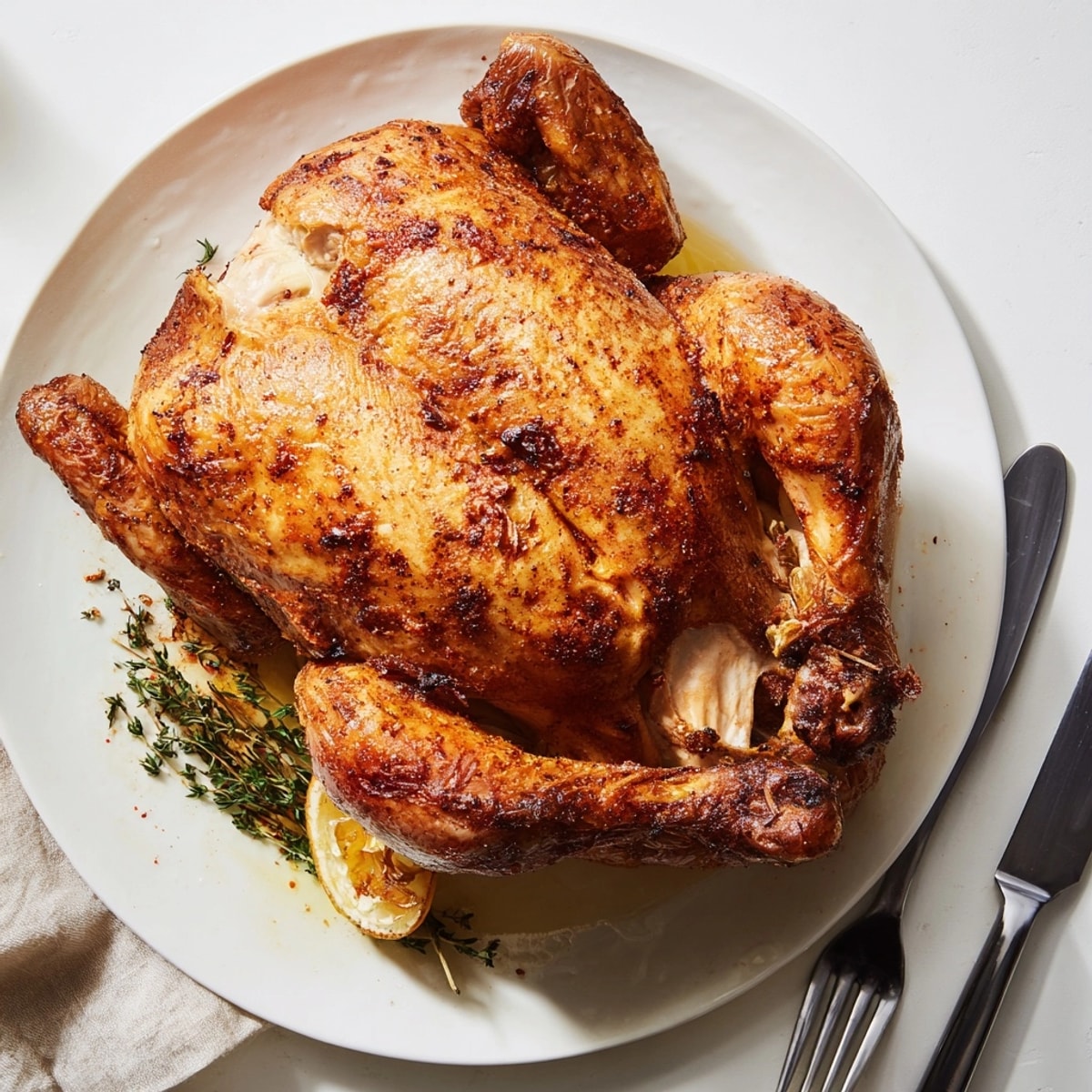 Golden Air Fryer Whole Chicken: Crispy skin, juicy meat, ready to carve and serve.