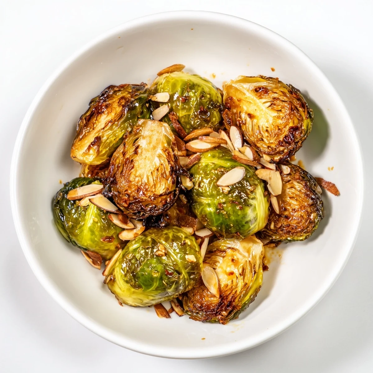 Close-up of caramelized Crispy Brussels Sprouts with Honey, offering a sweet and savory bite.