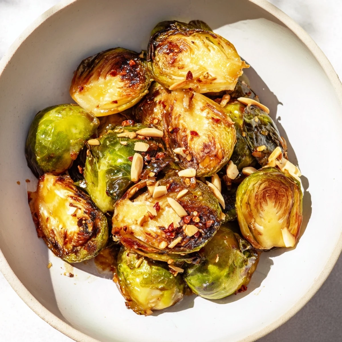 Golden-brown, crispy Brussels sprouts with honey glaze, a flavorful vegetarian side dish.