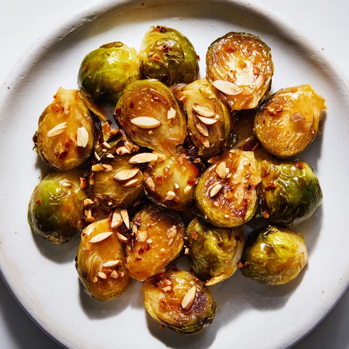Oven-roasted Crispy Brussels Sprouts with Honey, perfectly tender with a delightful crunch, ready to serve.
