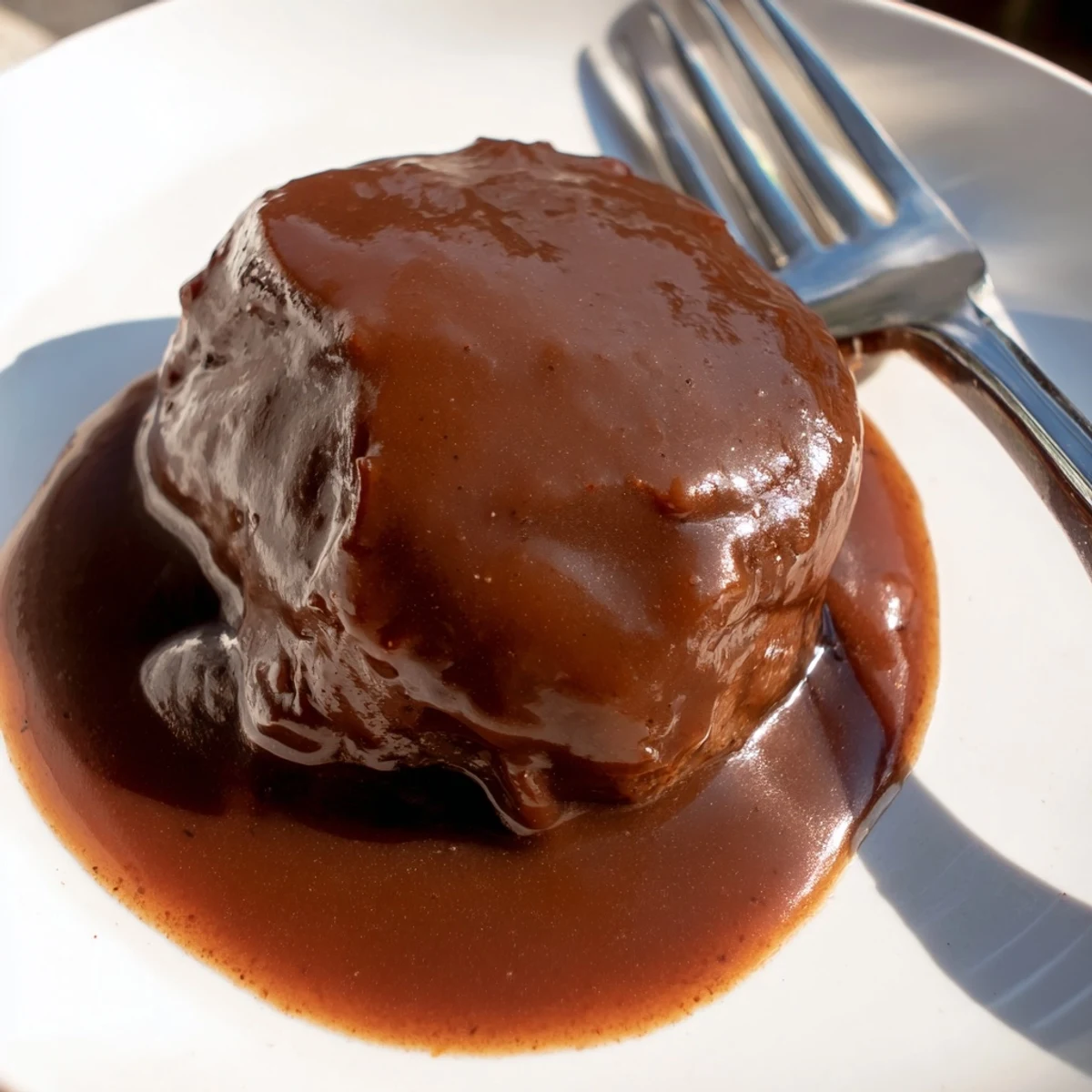 Rich, savory beef gravy, a classic American comfort food, drizzled over a tender slice of roast beef.