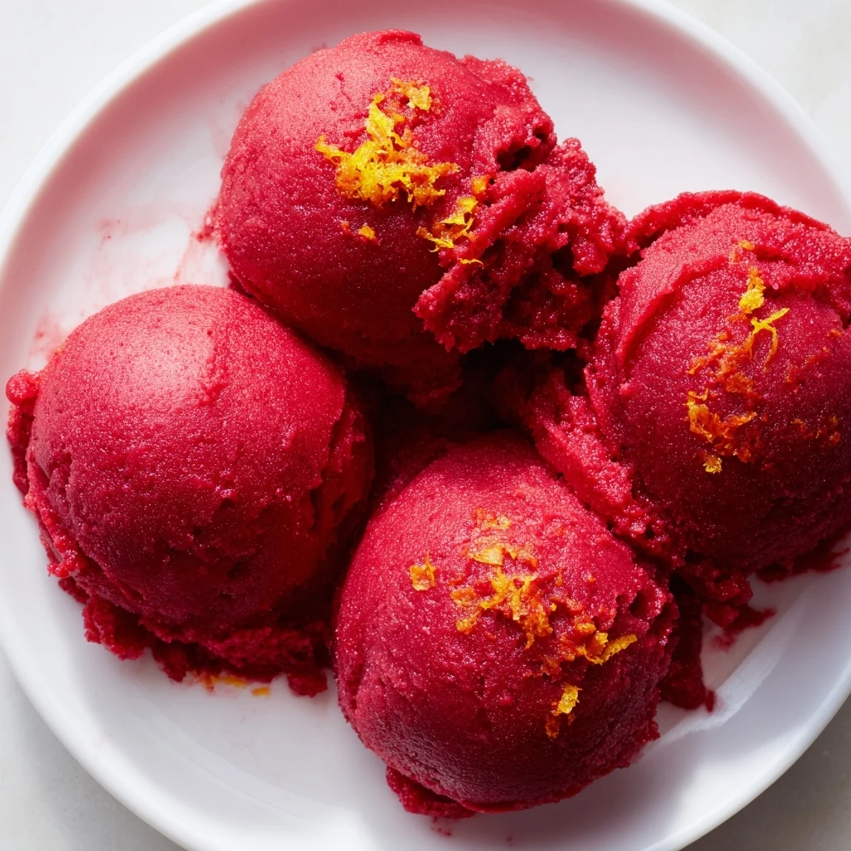 Scoops of homemade Cranberry Sorbet, beautifully garnished, perfect for a summer treat.