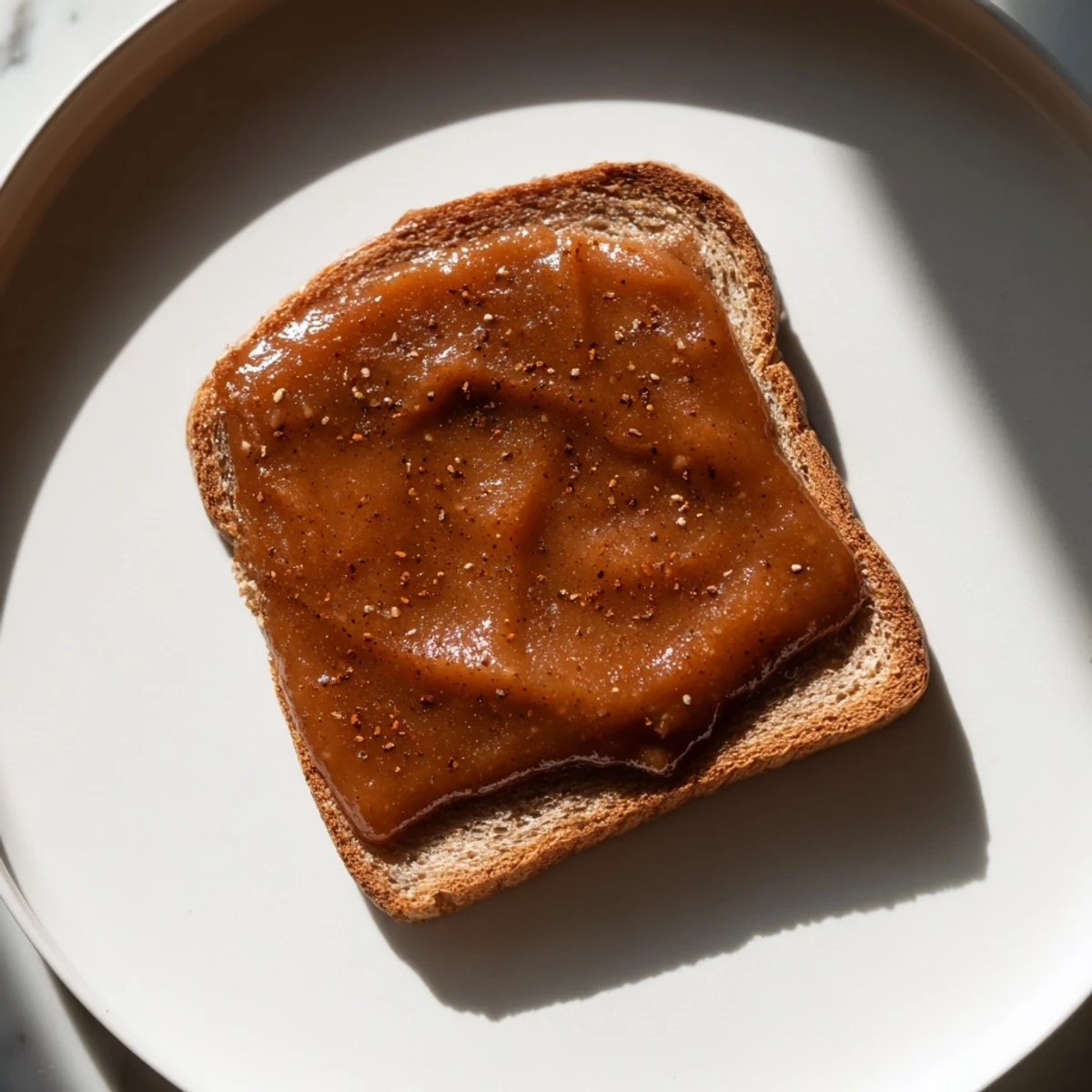 Golden toast topped with glistening Spiced Apple Butter; the sweet, spiced aroma beckons, ready to eat!