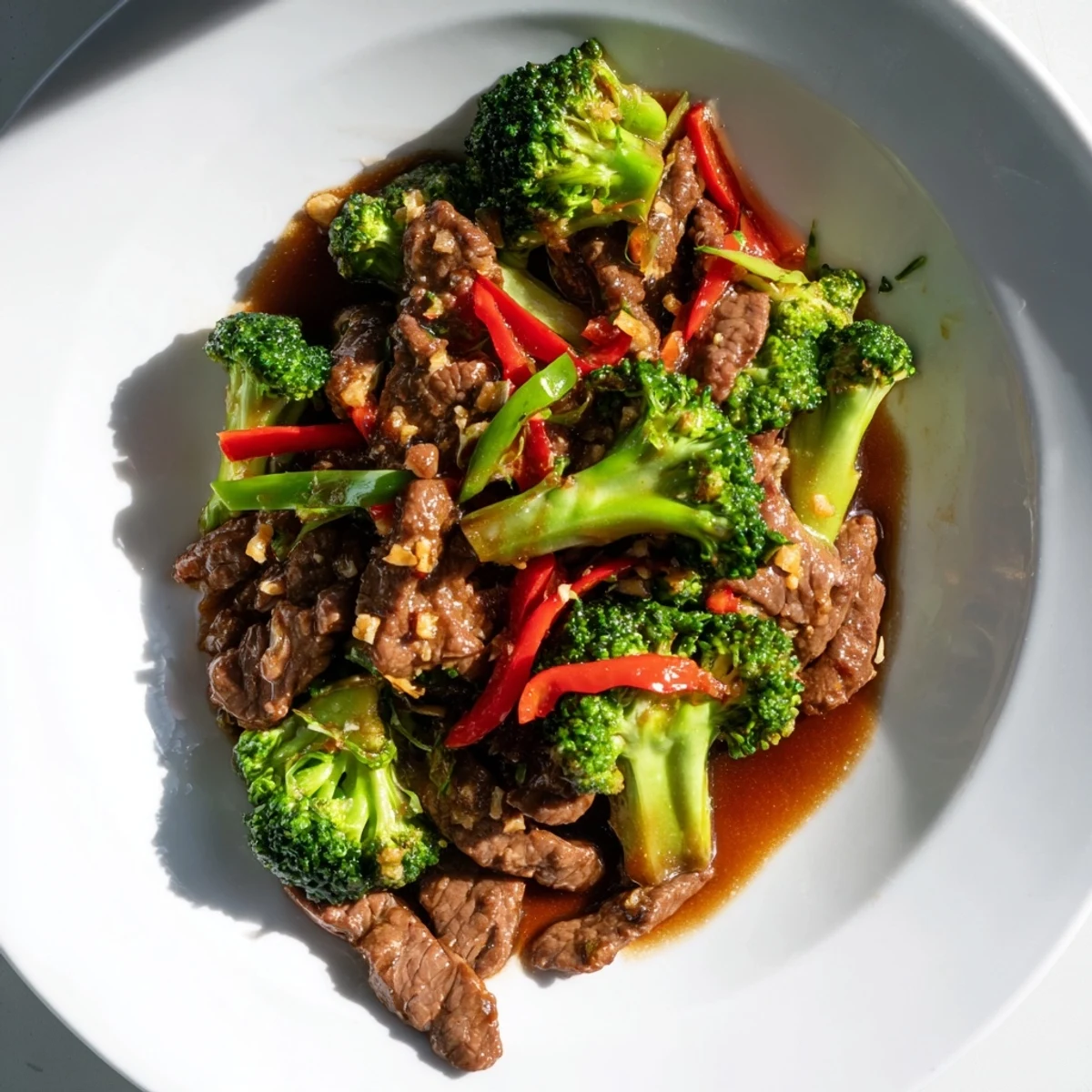 Tender beef stir fry with broccoli and vibrant bell peppers, perfect for a quick dinner.