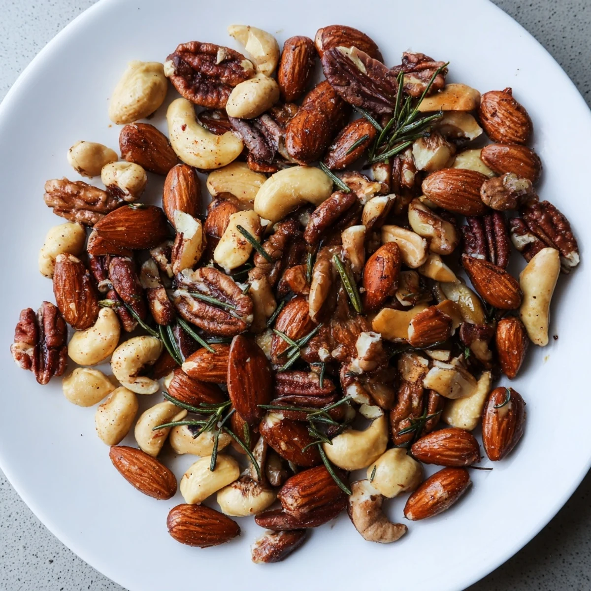 Golden, roasted nut platter seasoned with smoked paprika, perfect for a flavorful appetizer.