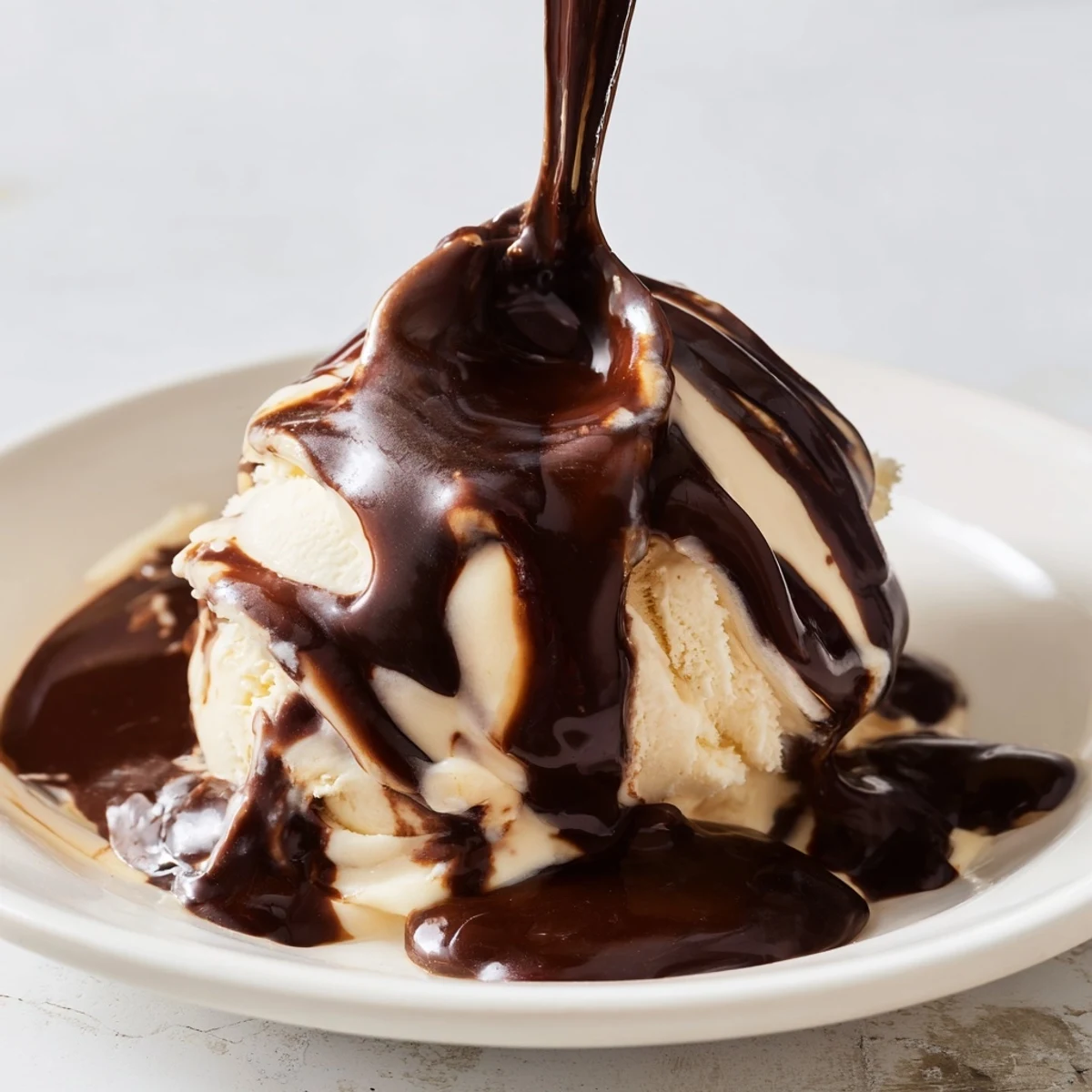 Homemade chocolate syrup in a squeeze bottle, ready for topping sundaes or desserts.