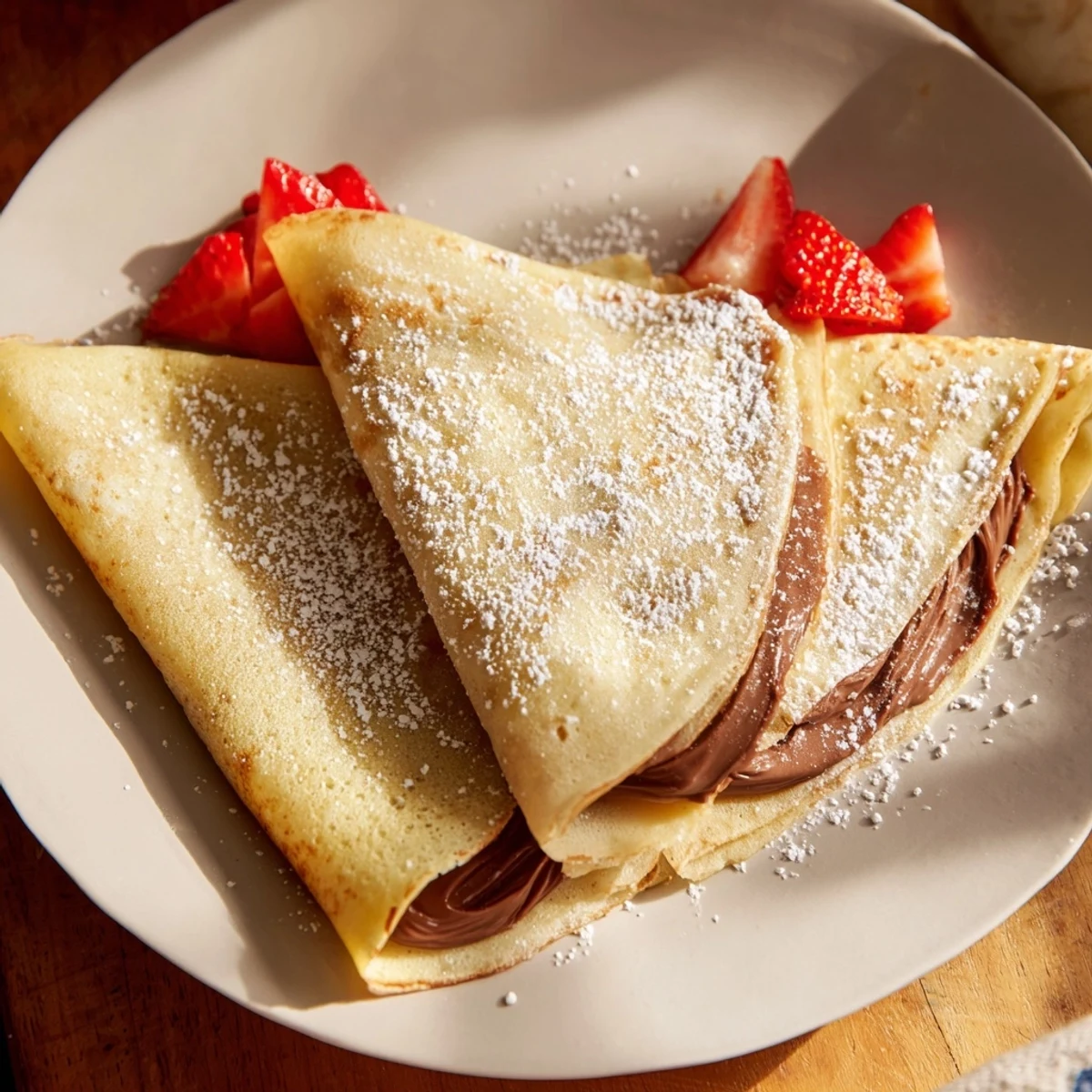 Warm Nutella crepes, dusted with sugar, are a delightful dessert everyone loves for brunch.