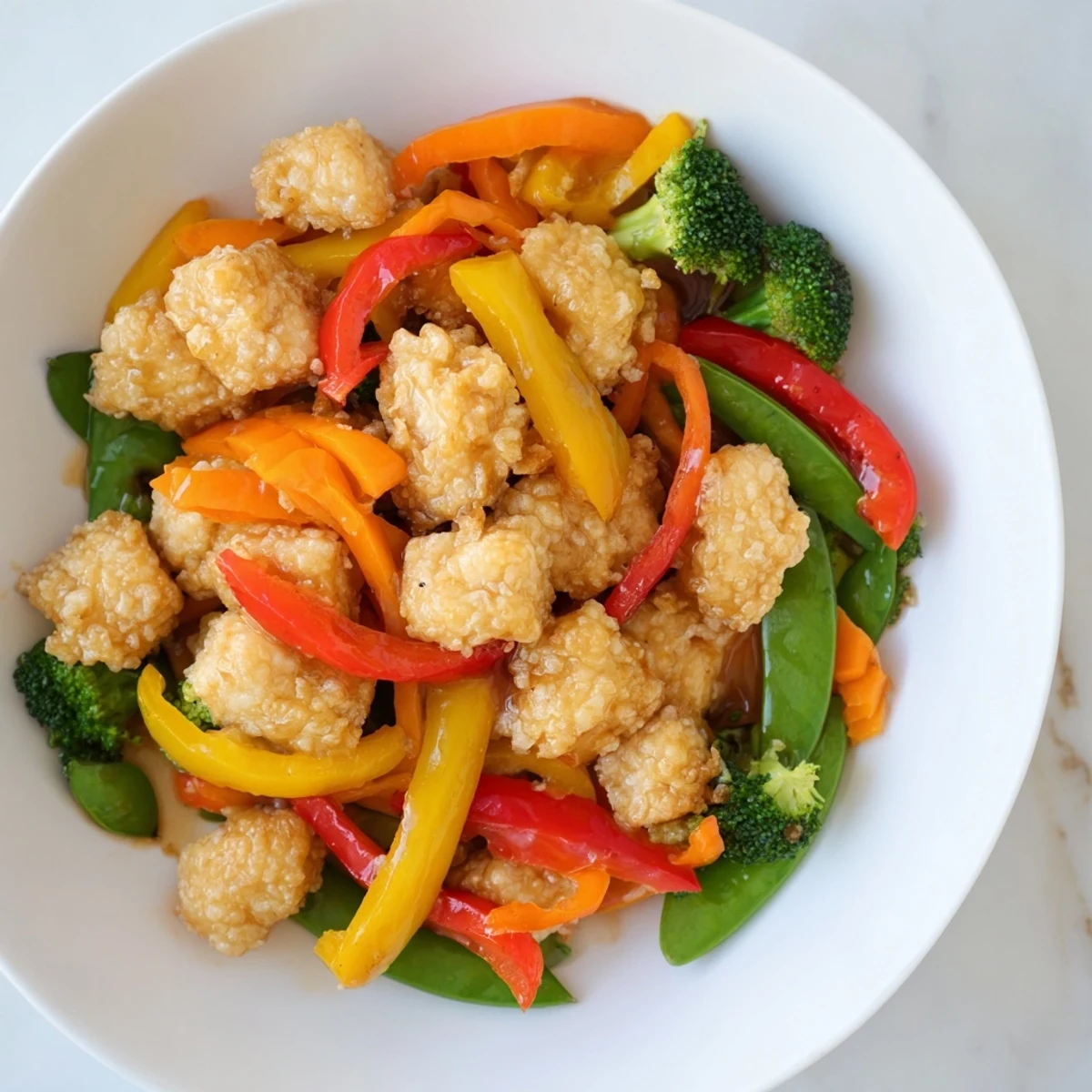 Golden, crispy tofu cubes nestled among colorful vegetables in a delicious, savory Tofu Stir Fry.