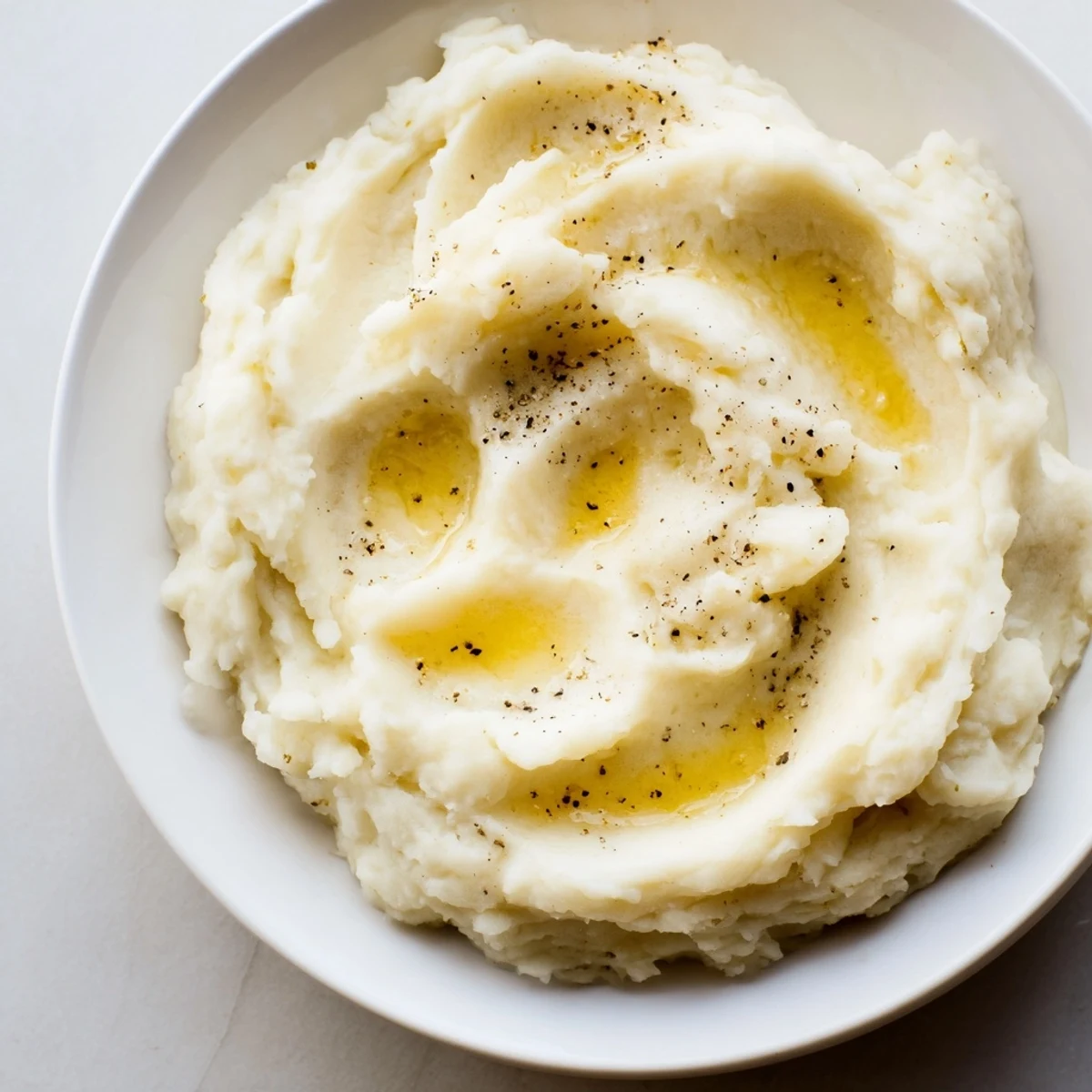 Fluffy, creamy mashed potatoes with a pat of melting butter, a comforting side dish.