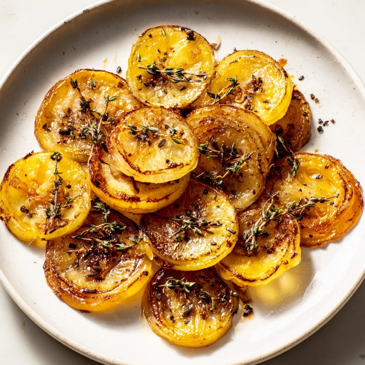 Golden-brown Onion Roasted slices, caramelized to perfection, ideal as a flavorful side dish.
