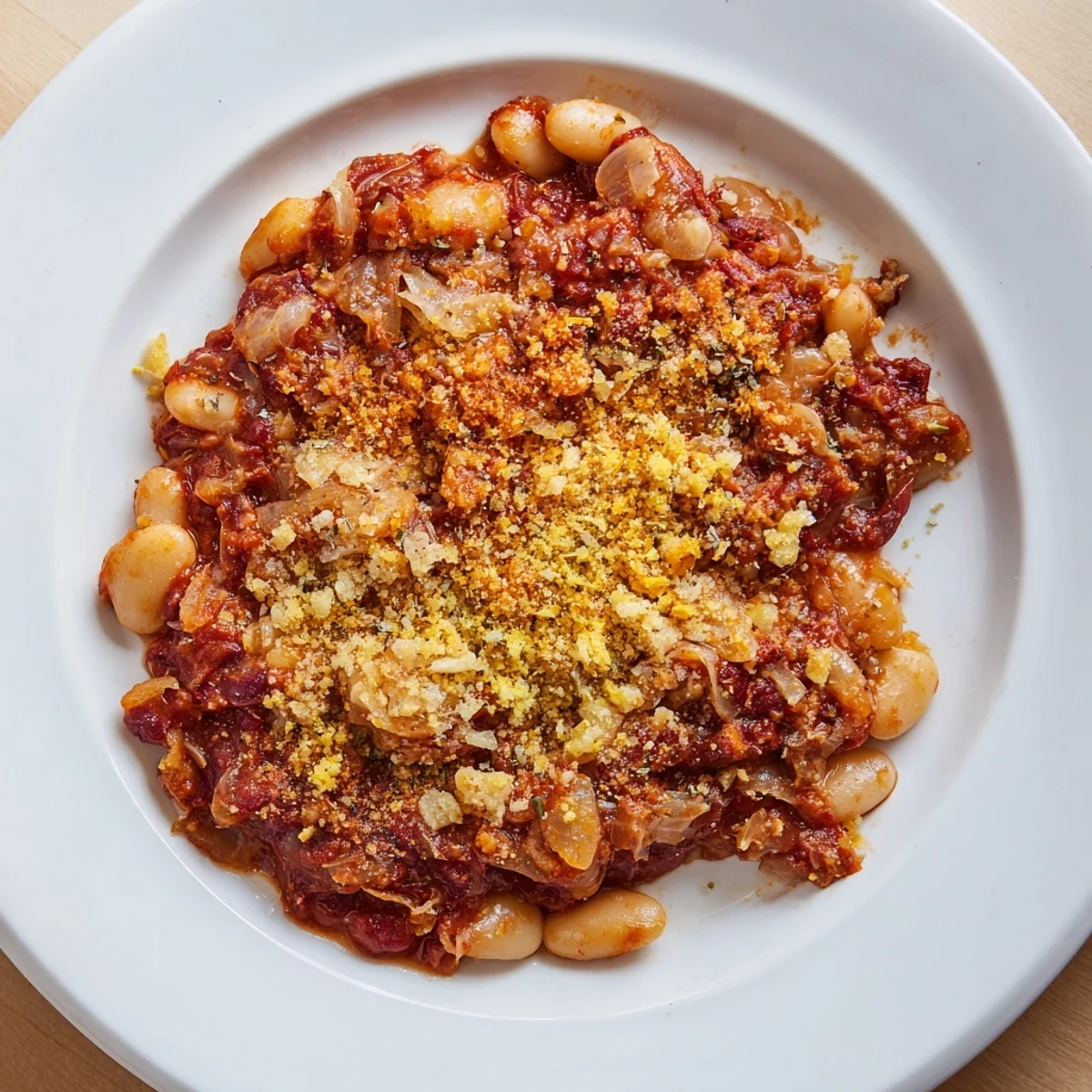 A warm, bubbling Bean Baked casserole with a golden, cheesy crust, perfect for a cozy dinner.