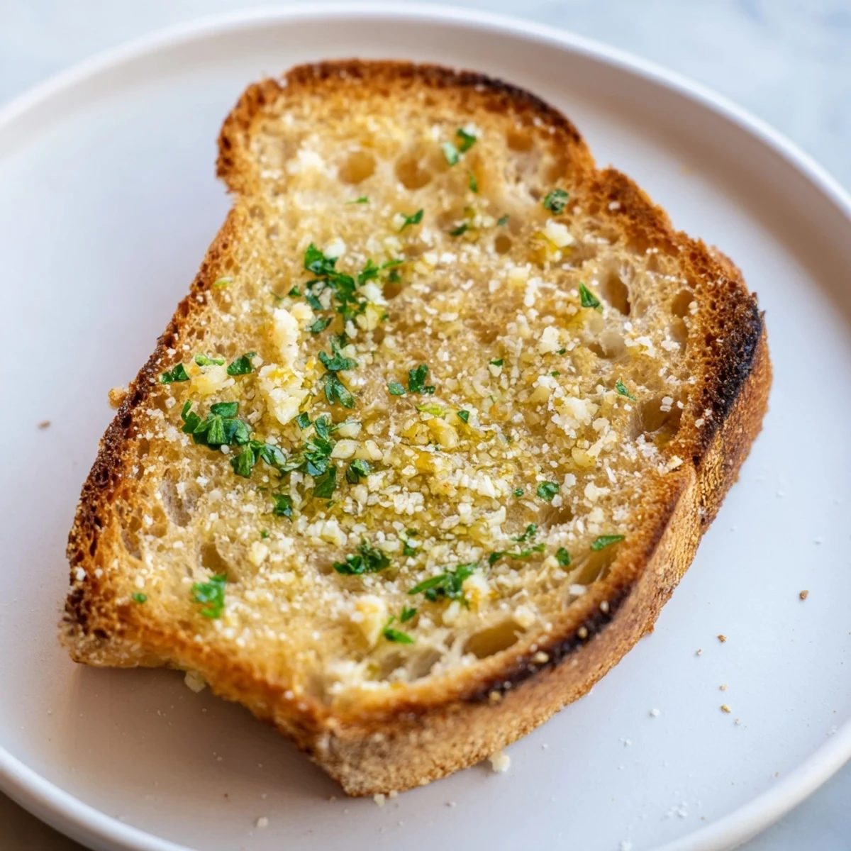 Warm, toasted garlic bread slices, glistening with melted garlic butter, offer a delightful crunch and flavor.