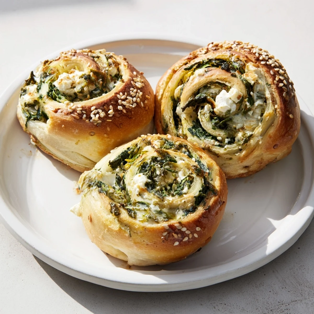 Warm, freshly baked savory rolls, each with a delicious cheese and spinach swirl, perfect side dish.