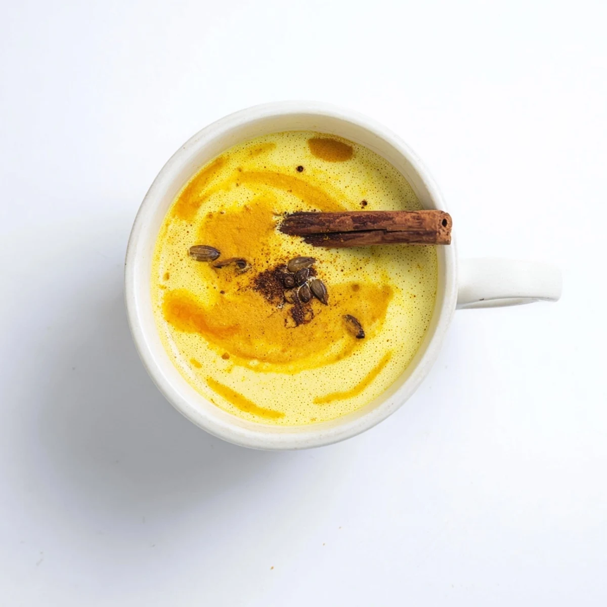 Warm, golden Spiced Golden Milk poured into a mug, promising comfort and spice.