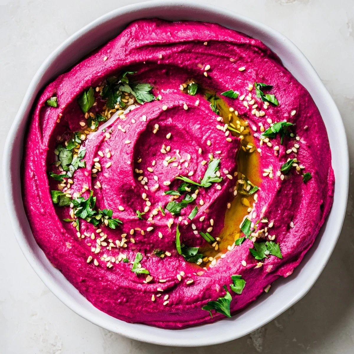 Smooth and flavorful Roasted Beetroot Hummus, ready to serve as a flavorful appetizer, vegan and gluten-free.