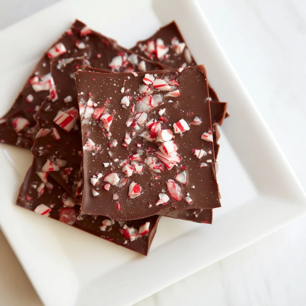 Homemade Peppermint Chocolate: smooth, dark chocolate studded with bright red, crushed peppermint.