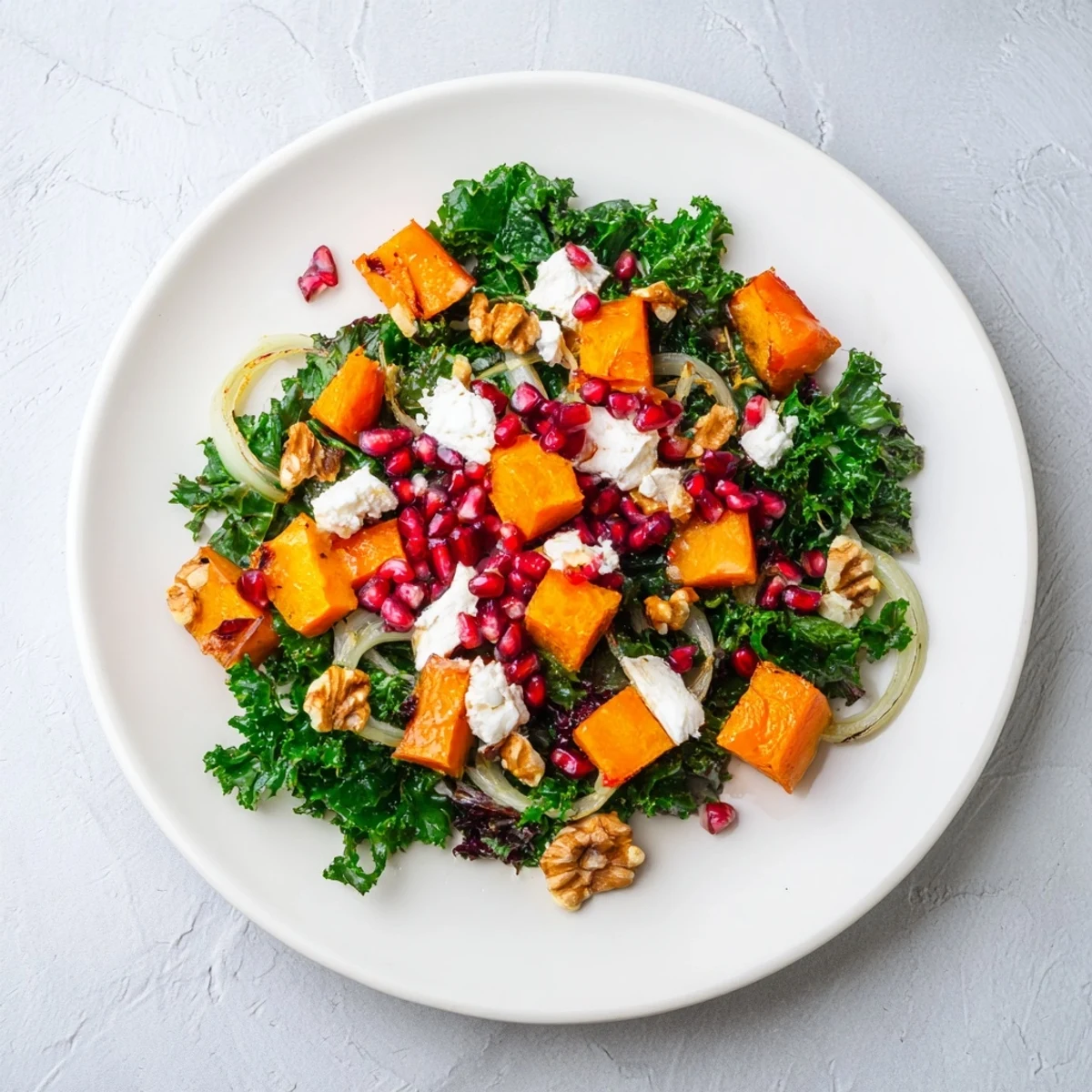 Close-up of a delightful Winter Salad, featuring a medley of winter vegetables and crunchy walnuts.