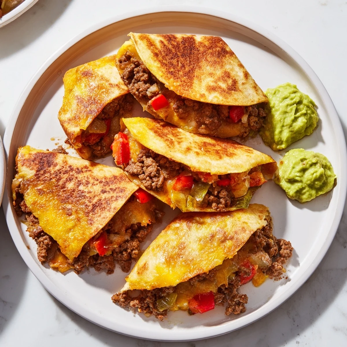 Golden, cheesy Beef Quesadillas with salsa and guacamole, a perfect Tex-Mex meal for any gathering.
