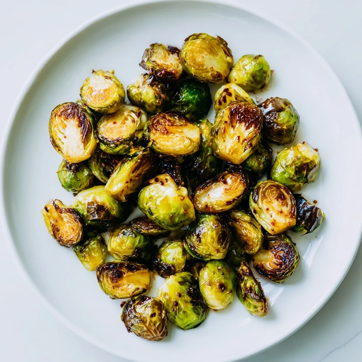 Golden-brown Roasted Brussels Sprouts with Balsamic Glaze: a delicious, elegant side dish ready to enjoy.