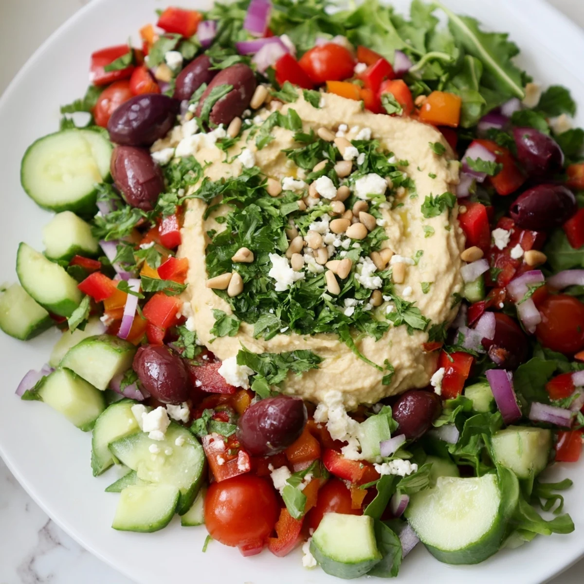 Mediterranean salad with hummus