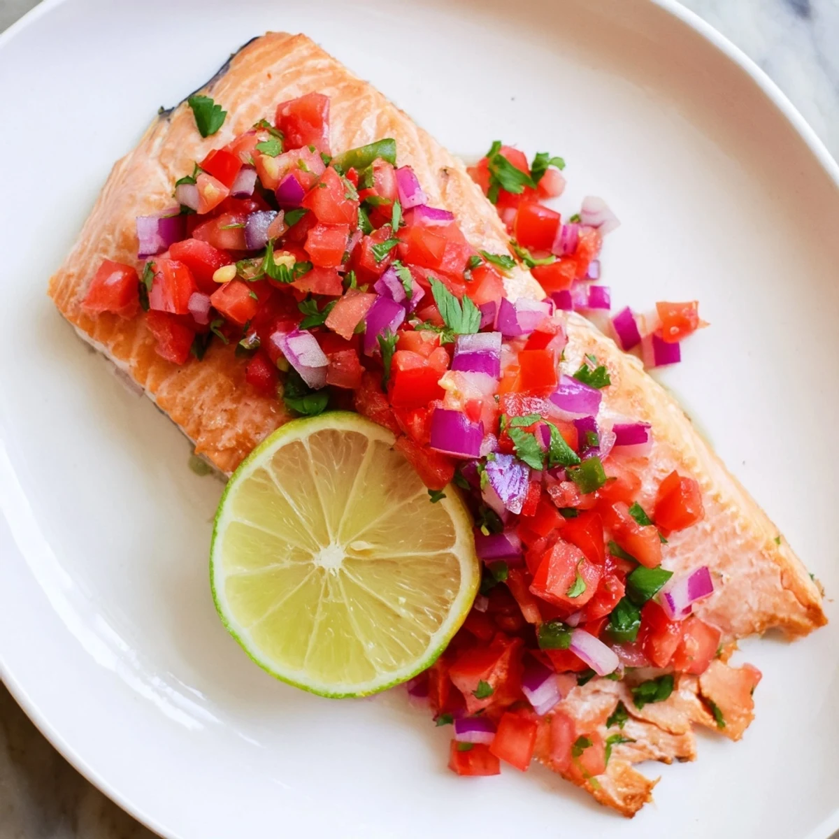 Healthy baked salmon with fresh salsa, the perfect easy and flavorful weeknight dinner.