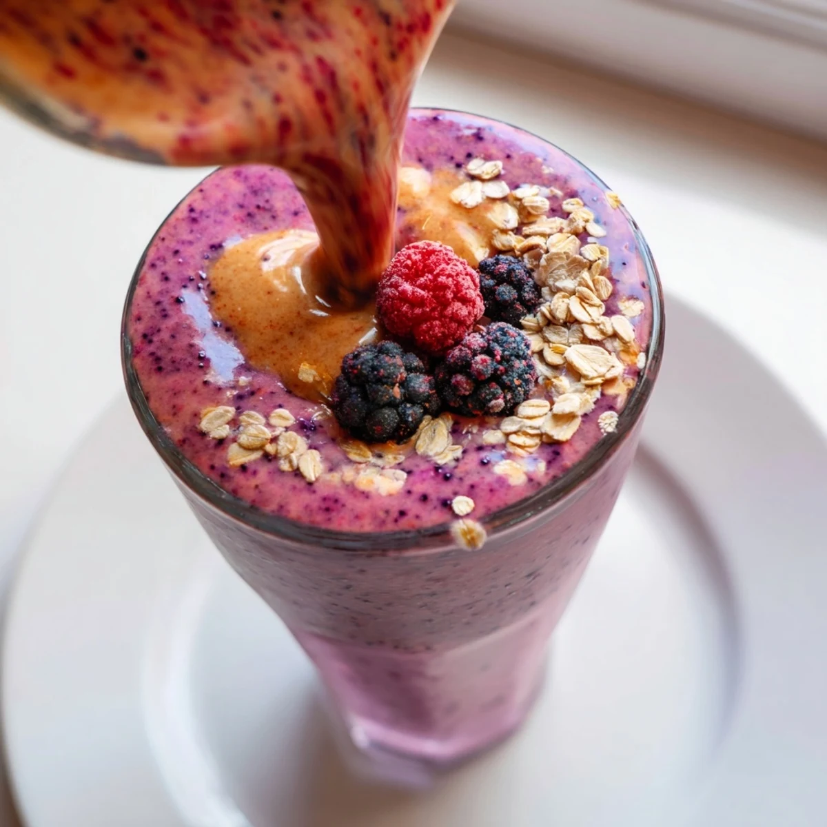 Vivid image of a chilled winter berry smoothie, blended until smooth and ready to serve.