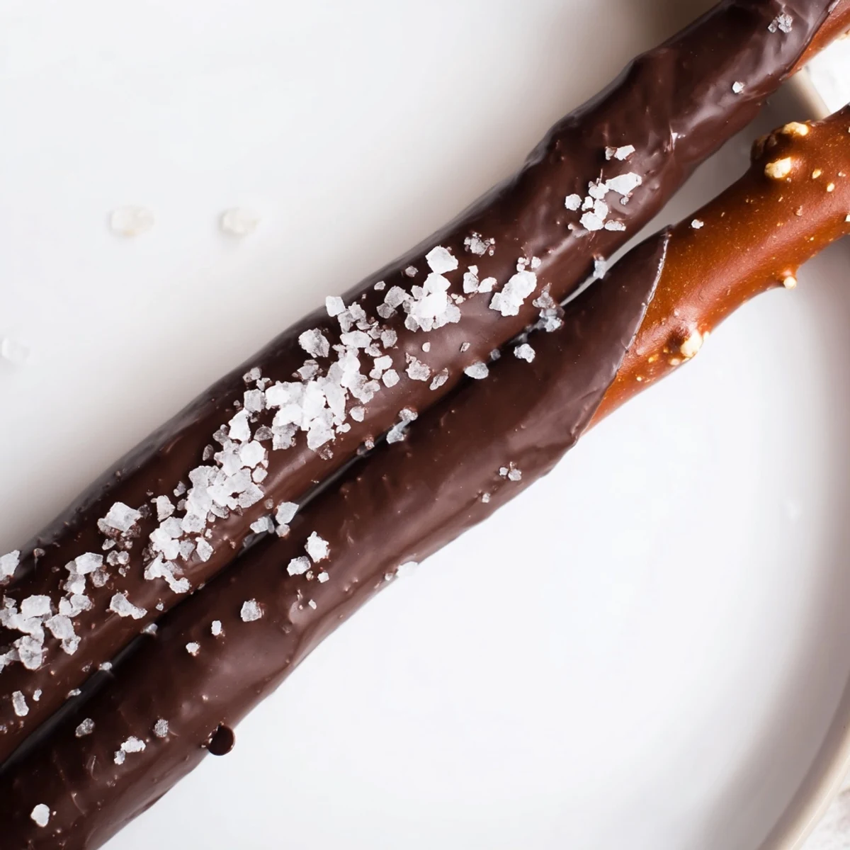 Handheld Chocolate Dipped Pretzels with Sea Salt, ready for a party platter or gift bags.