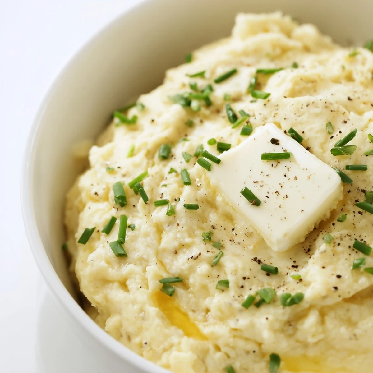 A bowl of fluffy Garlic Mashed Potatoes enriched with roasted garlic cloves, ready to be scooped as a warm side dish.