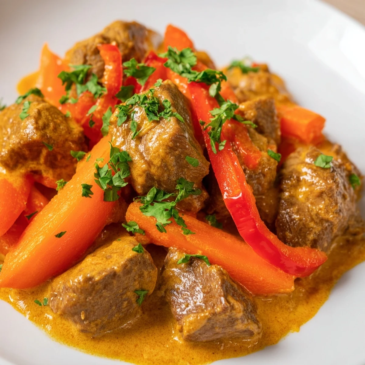 Tender beef chuck simmered in a creamy Slow Cooker Beef Curry with Coconut Milk, served over fluffy rice.