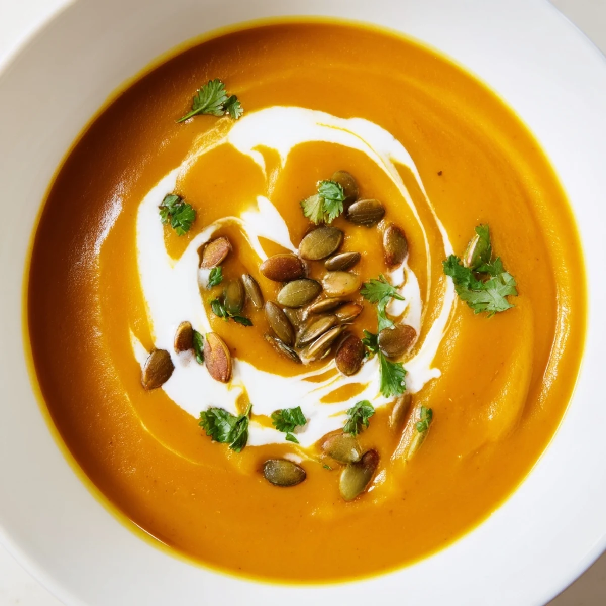 Smooth and creamy Roasted Butternut Squash Soup with Ginger served in a rustic bowl.