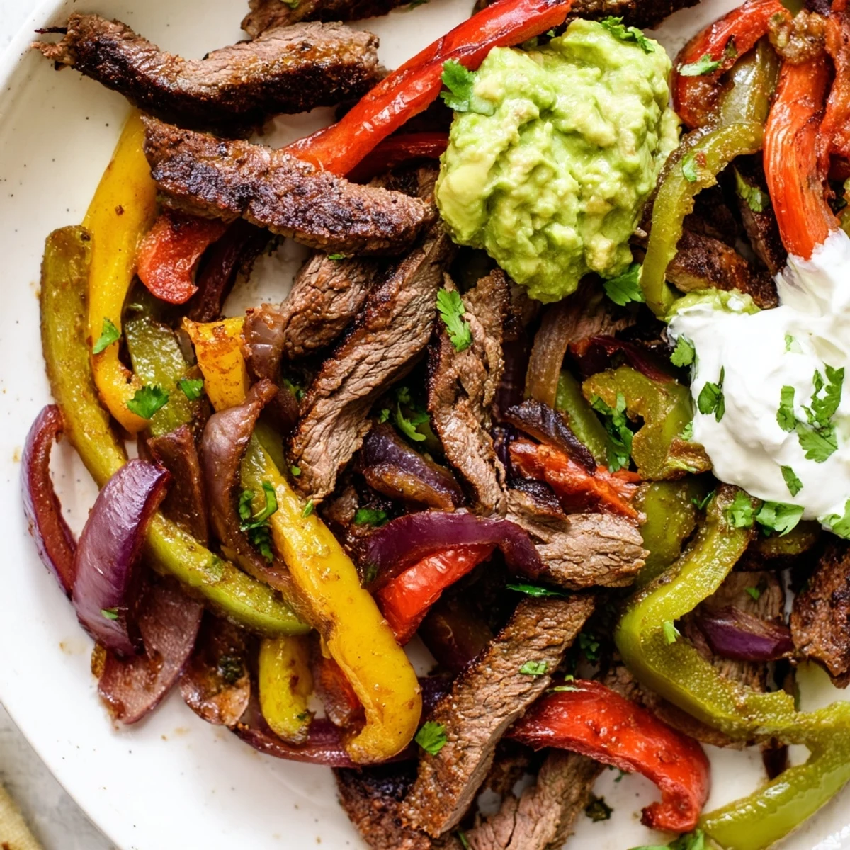 Tender marinated beef strips stir-fried with colorful bell peppers and onions for classic Tex-Mex Beef Fajitas with Peppers and Onions.