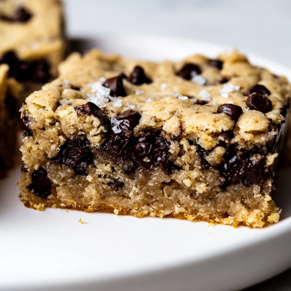 Homemade Chocolate Chip Cookie Bars cooling on a wire rack with gooey chocolate chips and golden edges.