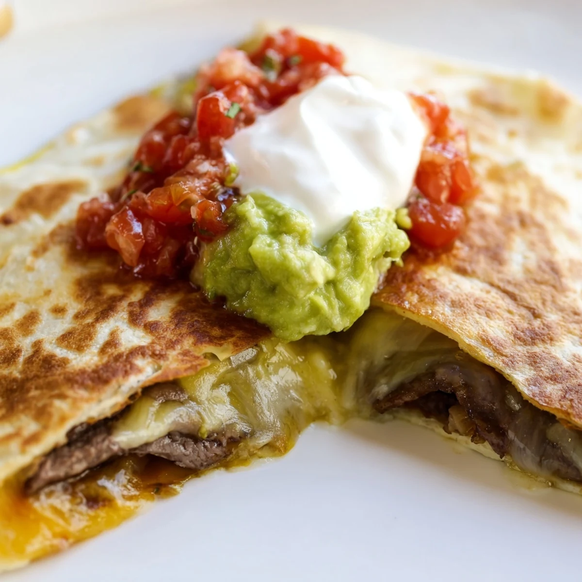 Crispy flour tortillas filled with savory beef and cheddar, served with zesty toppings.
