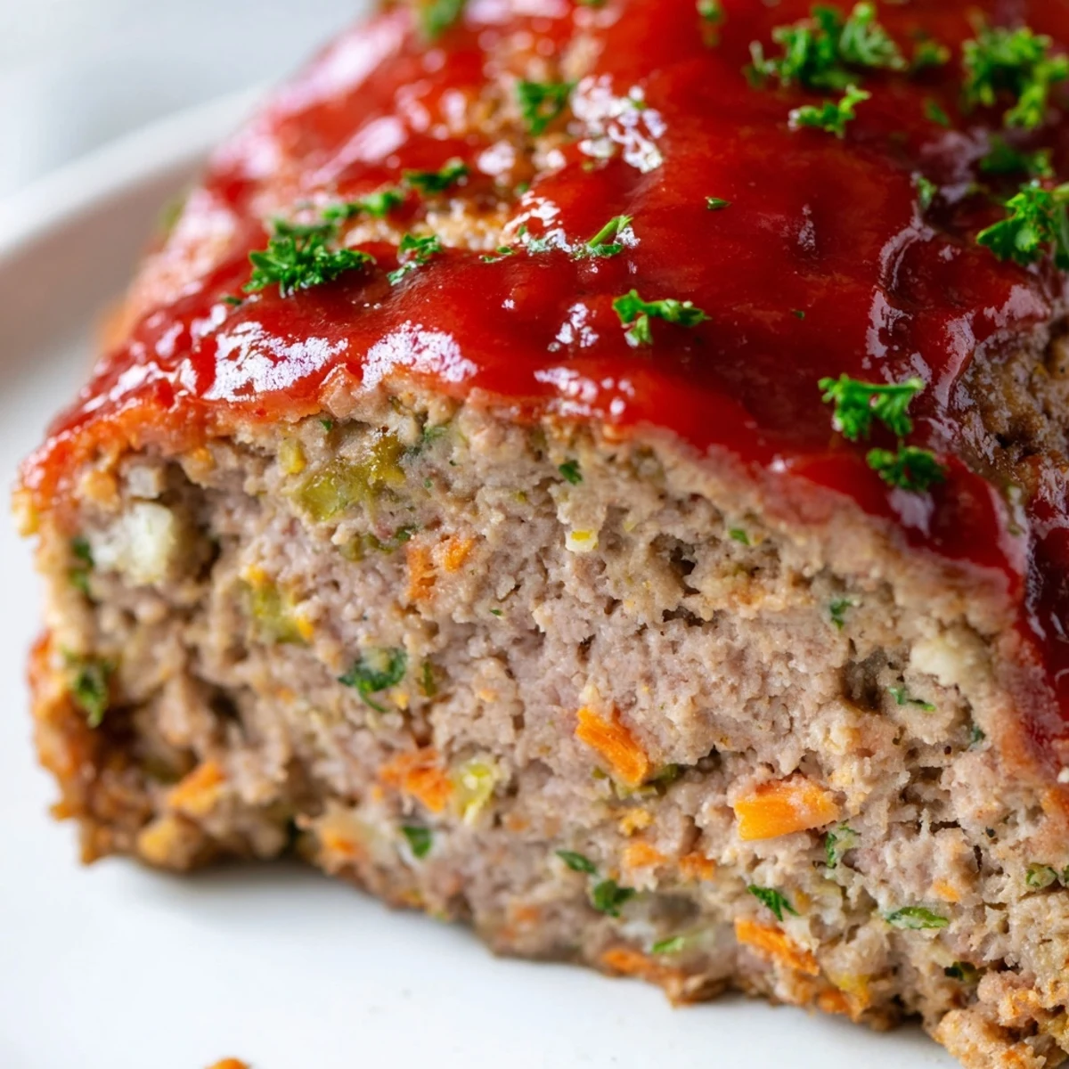 Freshly baked turkey meatloaf with tomato glaze served with garlicky green beans for dinner.