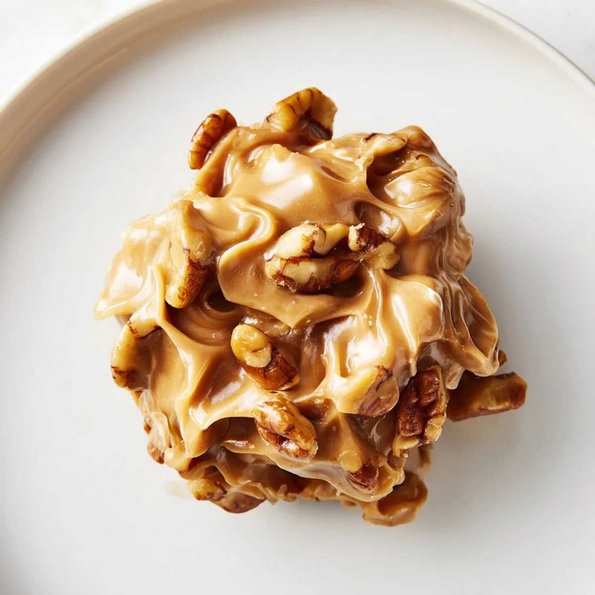 Golden Mardi Gras Pecan Pralines, glossy and creamy, are arranged on a cooling rack, showcasing their rich, buttery Southern texture and toasted nut halves.