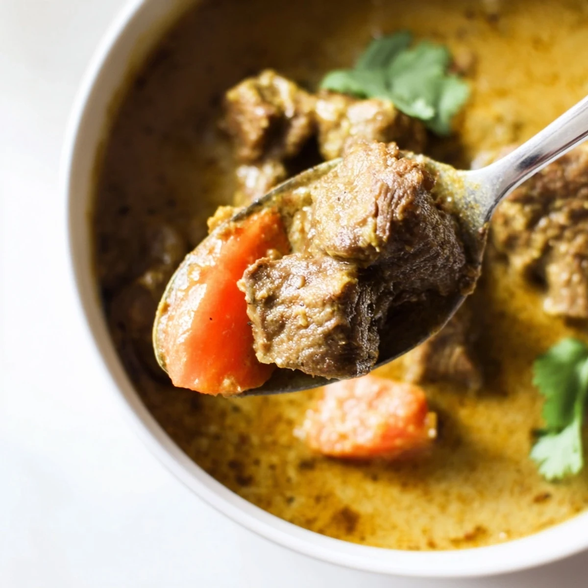 Tender beef slow-cooked in creamy coconut milk and aromatic spices for a rich, comforting meal.