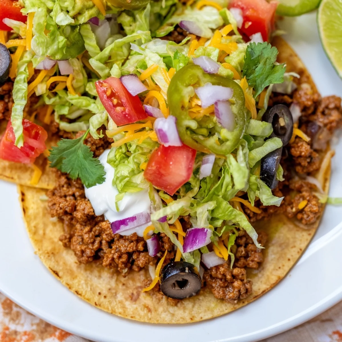 Overhead view of the Big Game Taco Bar with All the Fixings, featuring guacamole, salsa, and cheese
