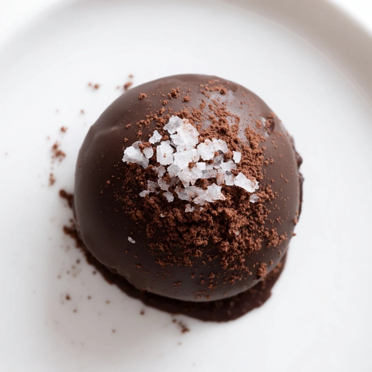 Velvety Romantic Chocolate Truffles with Sea Salt rolled in cocoa powder, glistening on a tray.