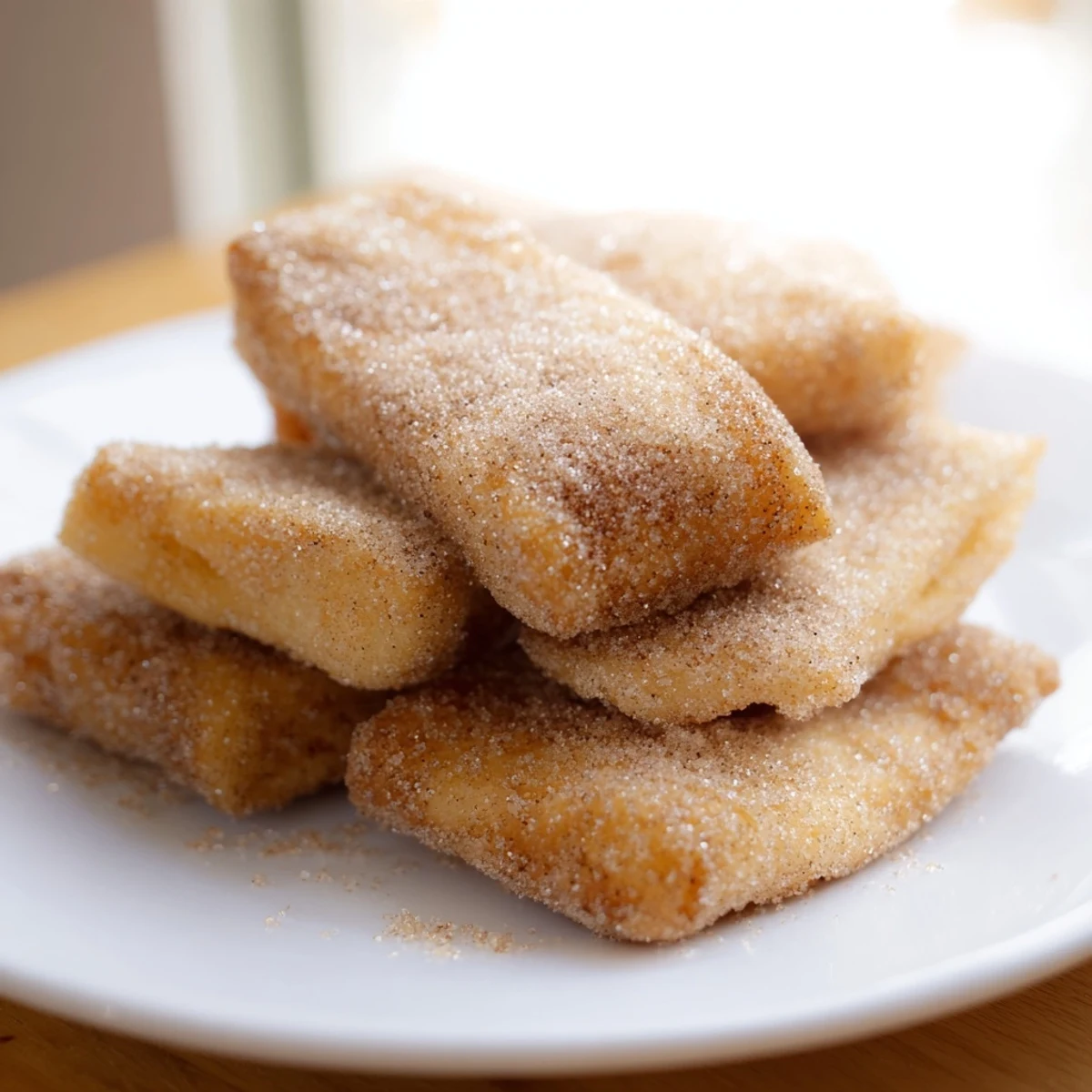 Puffed, golden Mardi Gras Fried Dough with Cinnamon is displayed beside a steaming mug of coffee.