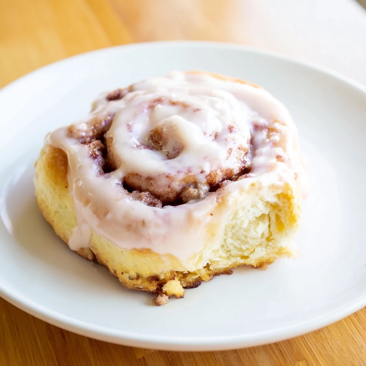 Warm, golden Sweetheart Cinnamon Rolls topped with vibrant pink cream cheese icing, ready to serve.