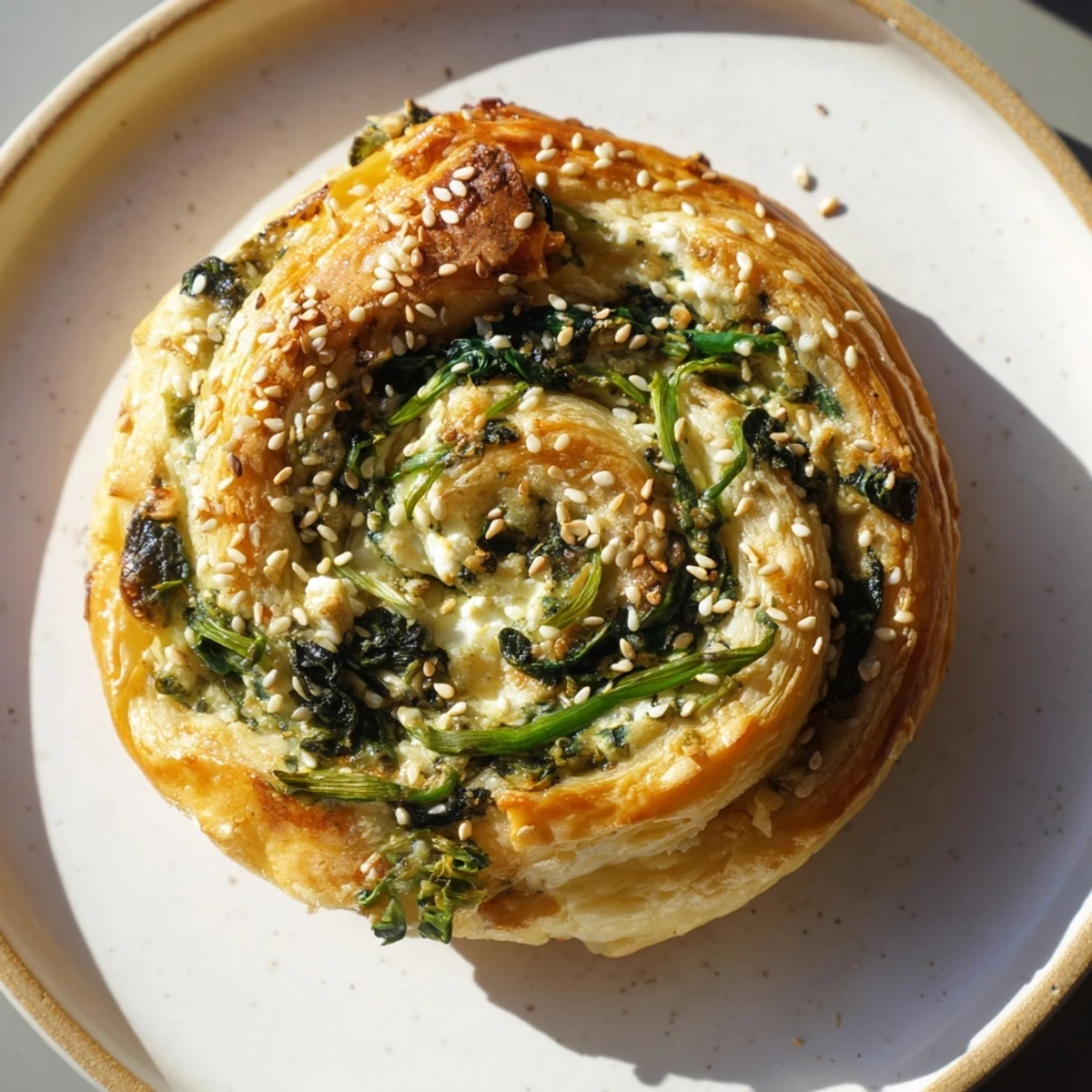 Golden, crispy puff pastry pinwheels filled with savory spinach and feta cheese on a parchment-lined serving tray.