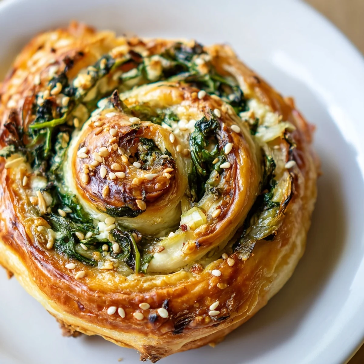 Appetizer platter of warm spinach and feta pinwheels garnished with sesame seeds, perfect for a party snack.