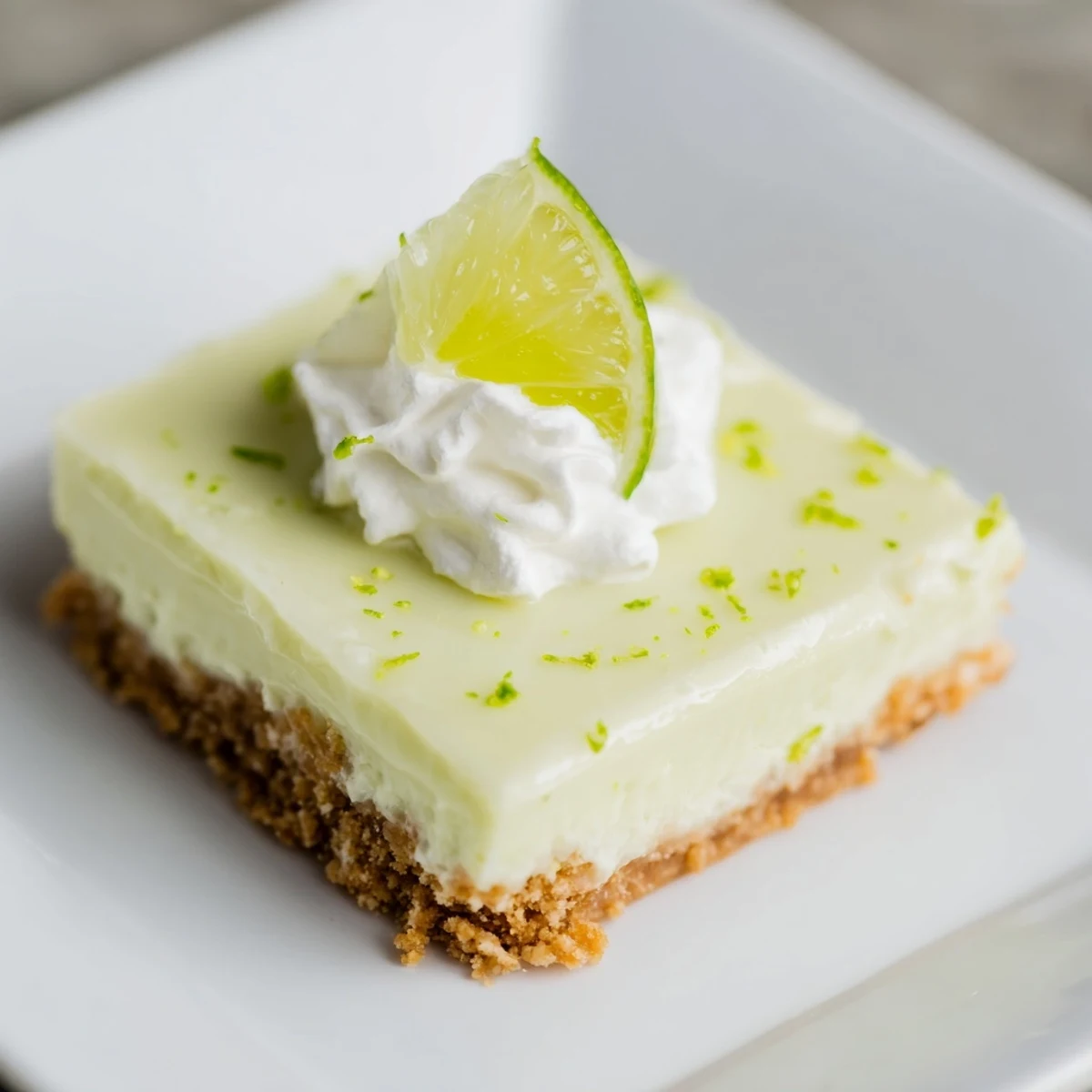 Fresh lime slices and whipped cream garnish these chilled, sliceable Key Lime Pie Bars.
