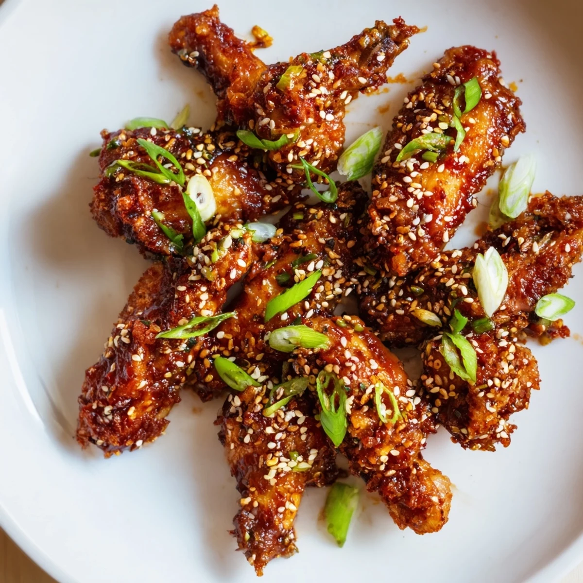Crispy, juicy Spicy Sriracha Chicken Wings are served warm, perfect for a game day snack or flavorful dinner plate.