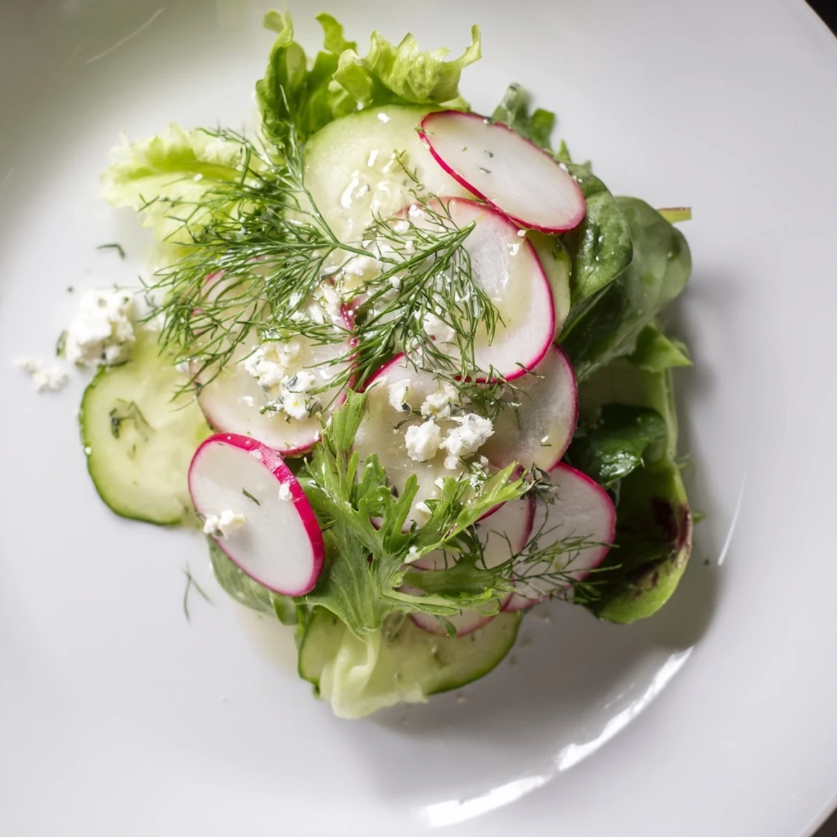 Colorful Spring Garden Salad with Radishes and Cucumber served in a white bowl, perfect for a healthy lunch.