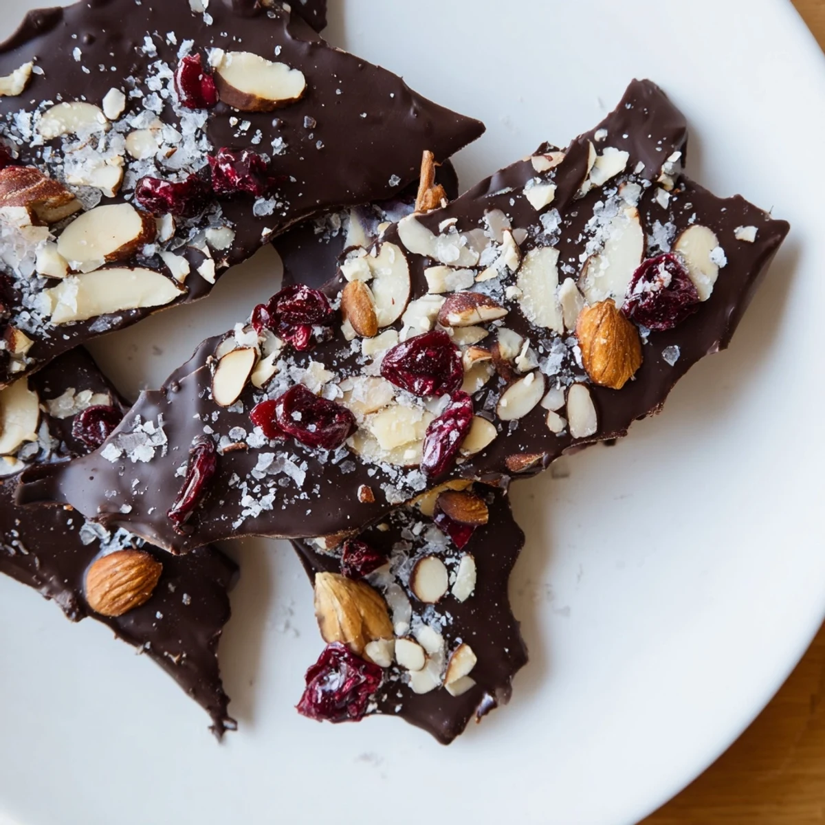 Crispy matzo layers covered in glossy dark chocolate and flaky sea salt, perfect for Passover.