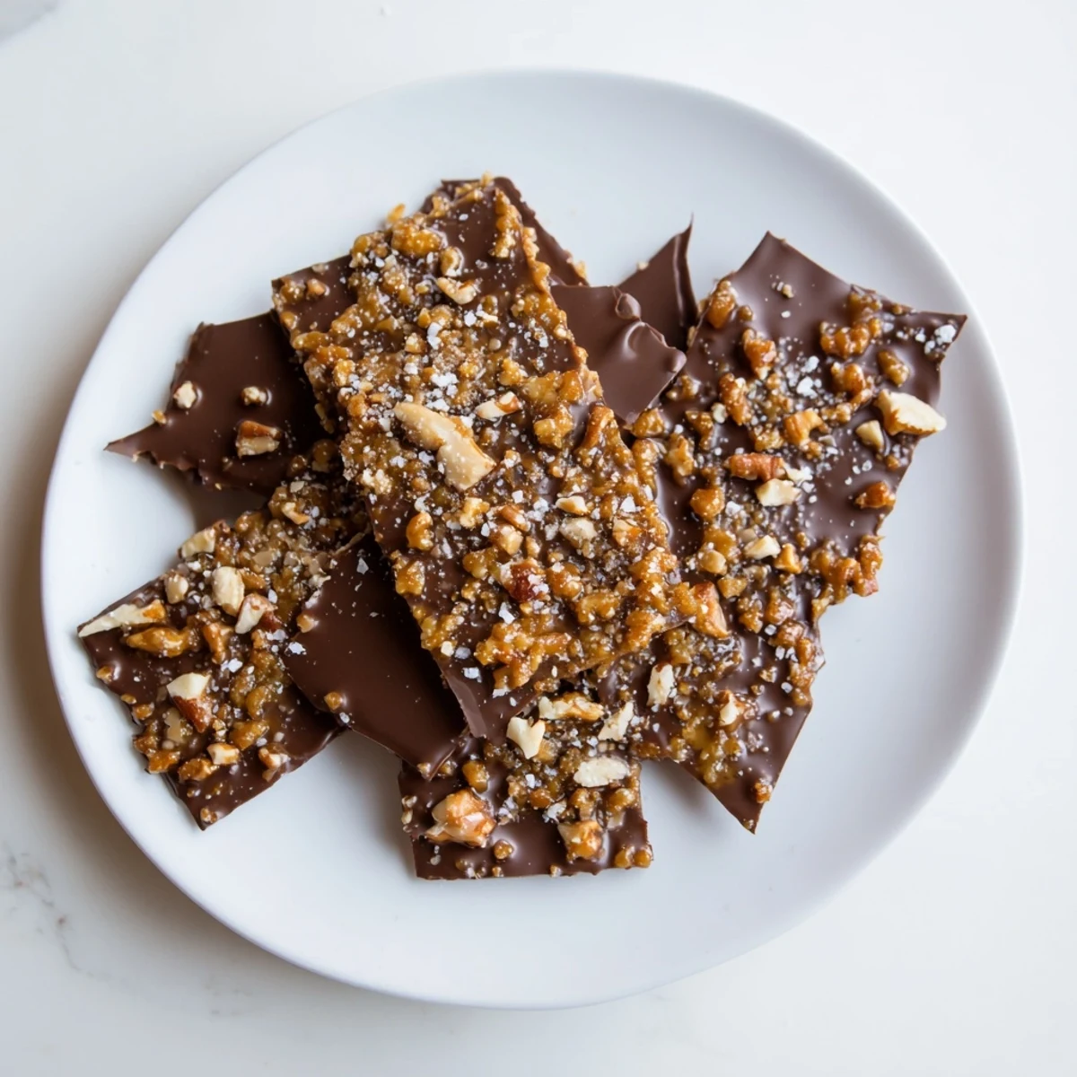 Homemade Chocolate Covered Matzo Crackers with Toffee broken into rustic pieces, featuring toasted almonds and a glossy chocolate finish.