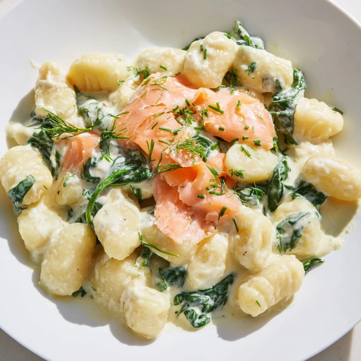 Golden-brown pillowy gnocchi tossed with silky smoked salmon in a creamy Healthy Smoked Salmon Gnocchi sauce.